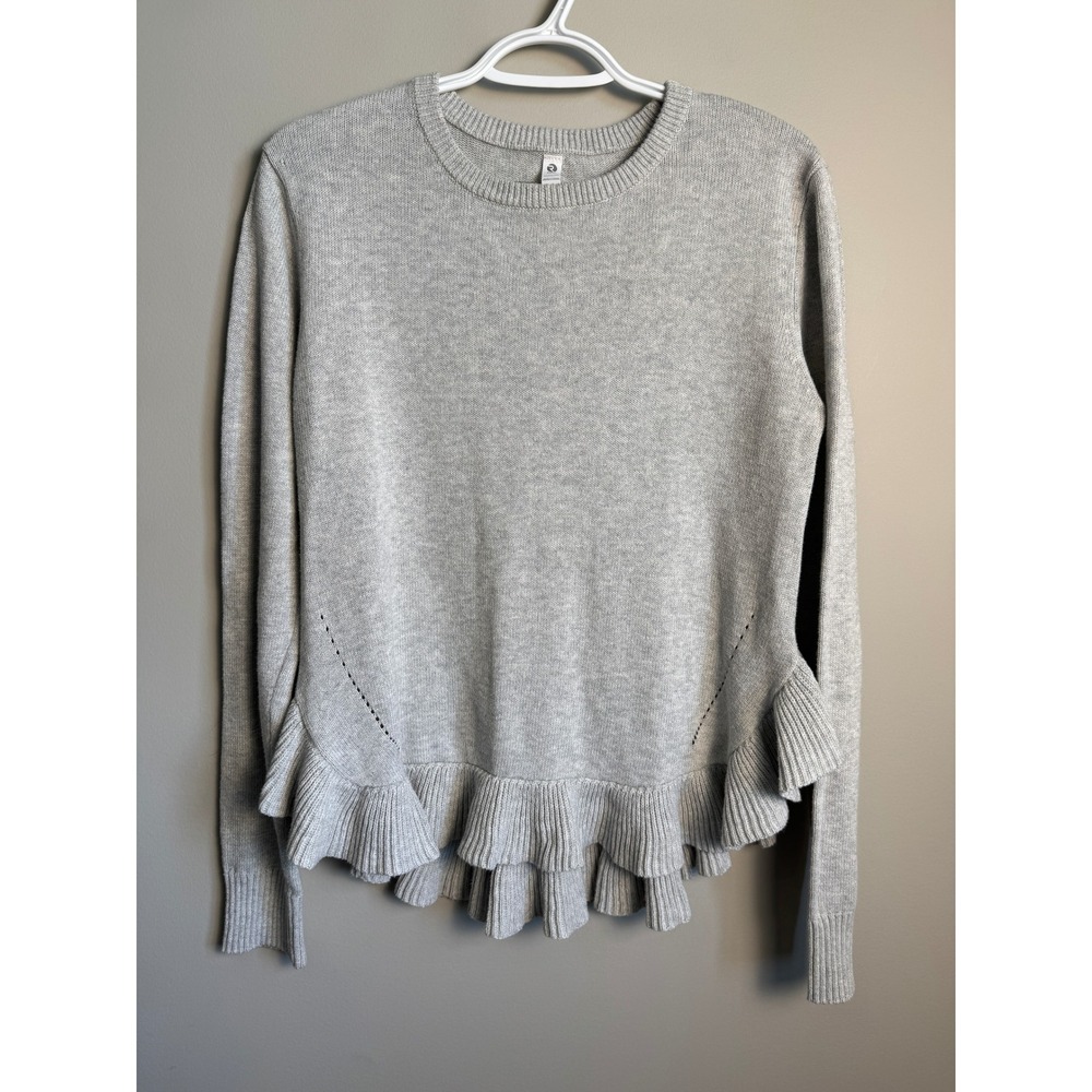 Ripzone Ruffle Hem Crewneck Knit Cotton Sweater Gray‎ Coquette Feminine Casual M